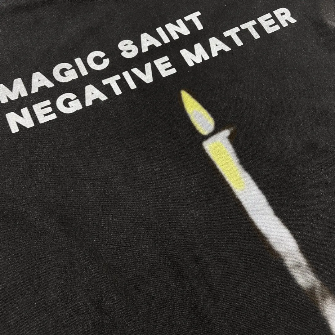 Saint Michael candle angle tee candle angel washed and distressed printed loose short-sleeved T-shirt with digital white ink direct injection, the fabric is breathable and the pattern is three-dimensional and clear. Fabric: Double yarn 240 grams Style number: S888 Size: S-M-L-XL Color: Washed black Price: P118
